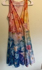 Sundress Multicolor Floral Woven V-Neck Ruffle Sleeveless Knee Length Casual