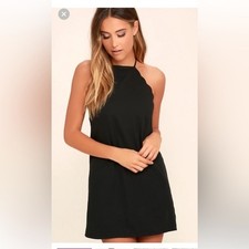 Lulus Black Scalloped Halter Shift Dress Mini Adjustable Straps Large