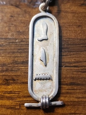 Vntg Egyptian Cartouche Pendant Sterling Silver Handmade With 19'' Heavy Chain 