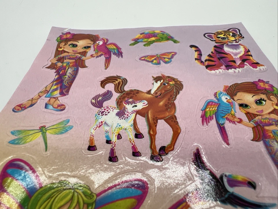 Folha Adesiva Vintage Lisa Frank NOVA Não Usada S1250 Vibrante Retrô Papagaio Fada - Imagem 2 de 4