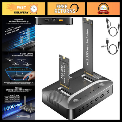 Dual-Bay M.2 NVMe SSD Cloner Dock, 10Gbps USB-C Reader for OS Migration, 16TB
