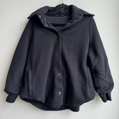 Alo Black Sherpa Snap Button Cozy Relaxed Oversized Teddy Coat