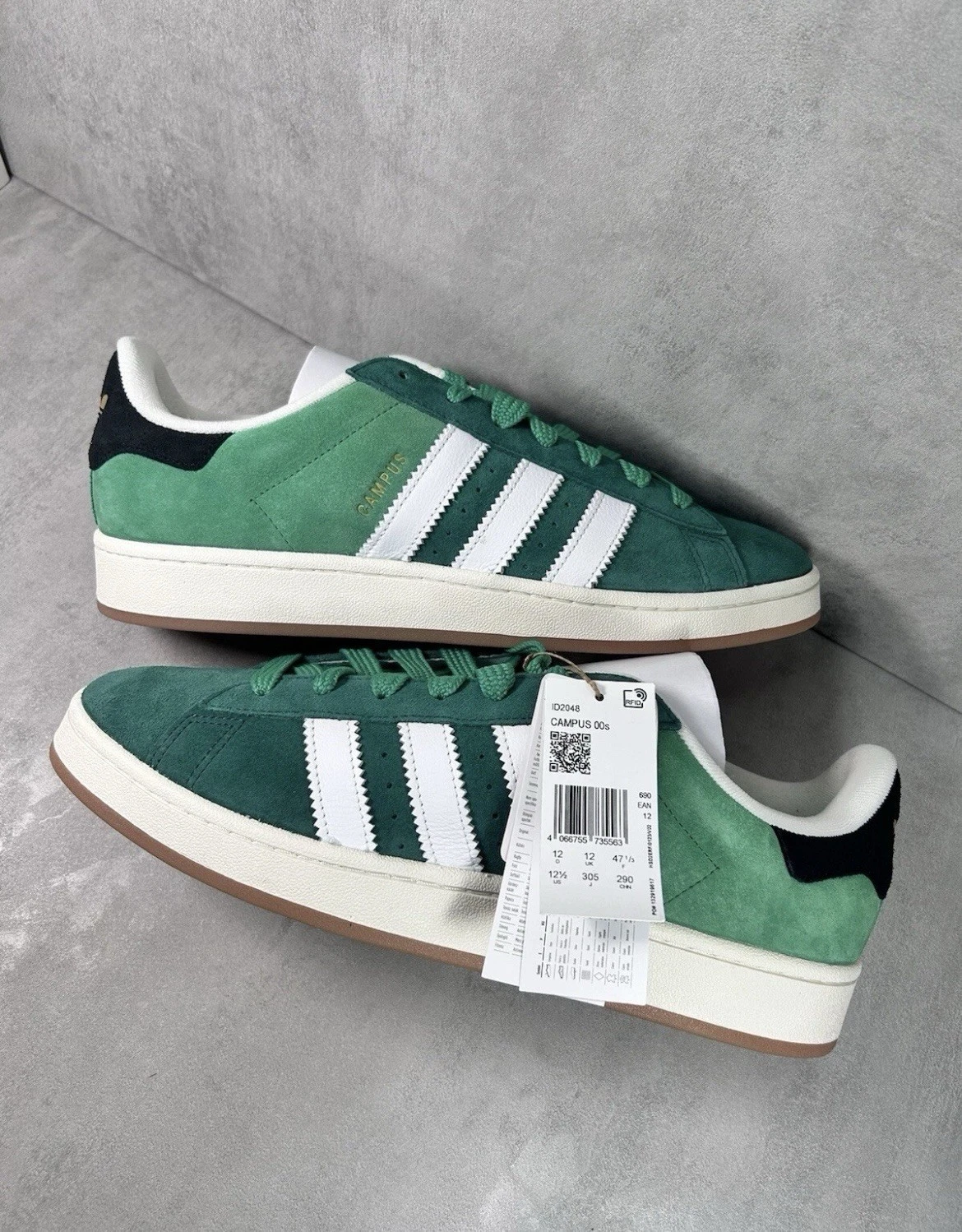 ADIDAS Aidas Campus 00s Trainer suola in gomma verde taglia UK 12