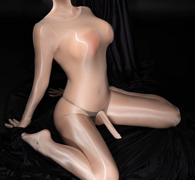 Fetisch Zentai Overall Herren mit Penishülle Spandex Catsuit Beige  Zipper XL