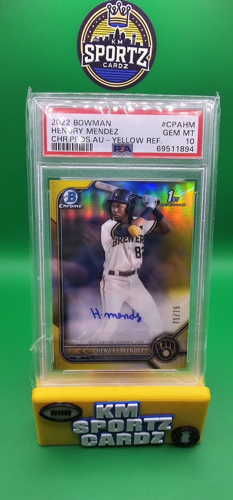 2022 Bowman Chrome Yellow Refractor 1st Auto #d /75 Hendry Mendez PSA 10 🔥📈