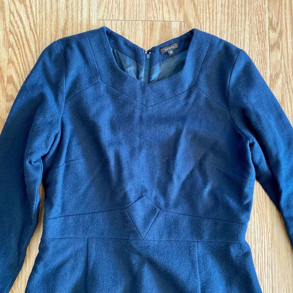 Tocca Navy Blue Long Sleeve Wool Sheath Dress Womens 10 - Image 4 of 4