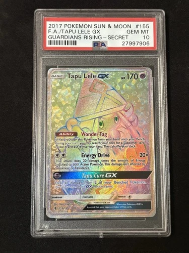2017 POKEMON SUN & MOON GUARDIANS RISING SECRET #155 F.A/TAPU LELE GX PSA 10