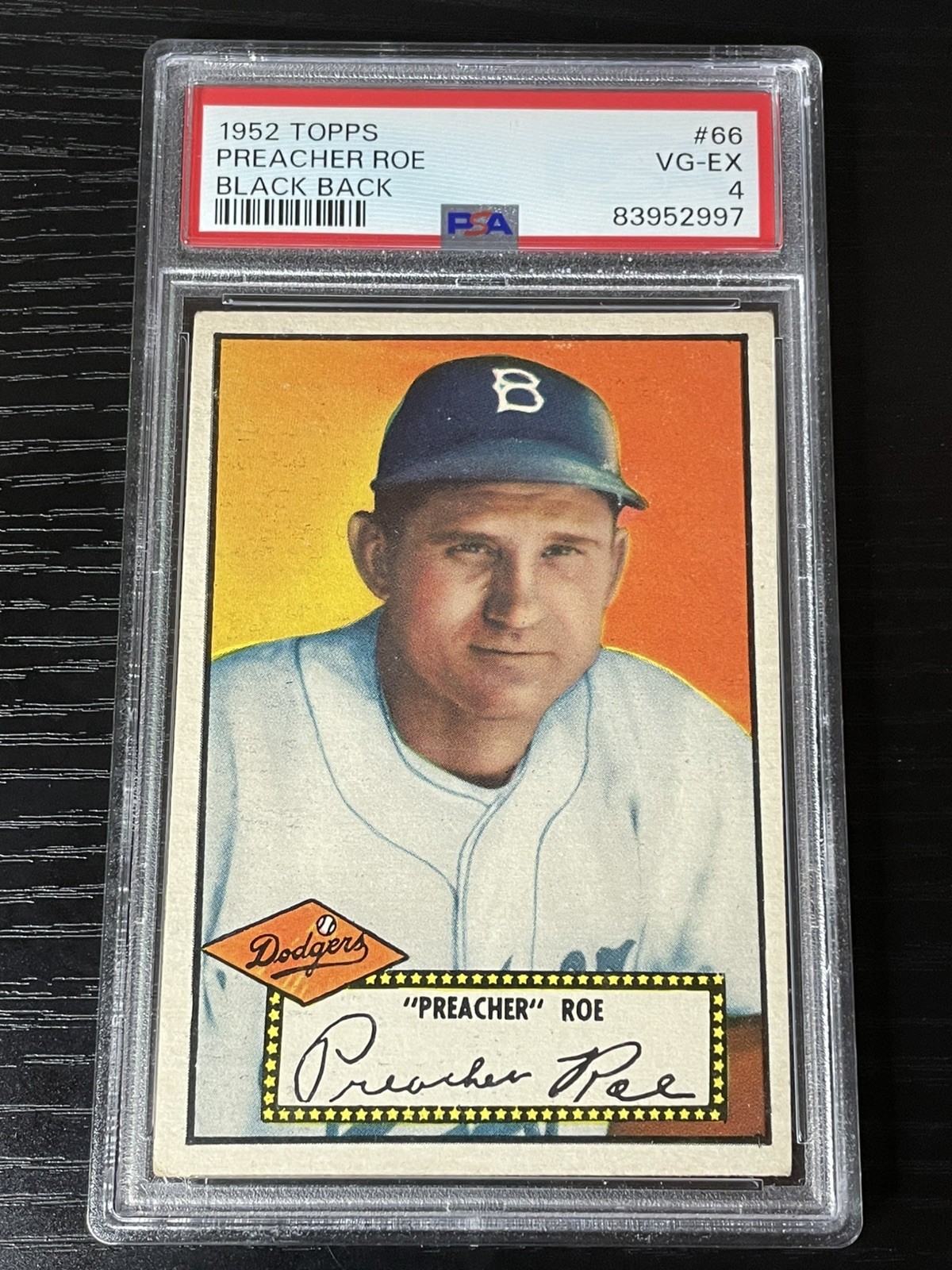 1952 Topps Baseball #66 Preacher Roe PSA 4 VG-EX Black Back