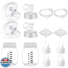 Full Breast Pump Parts with 17mm Oval Soft Rim Flanges and Wide-Mouth Base Co