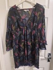 Boden Tropical Leaf Print Pom Pom Kaftan Beach Cover Up Tunic - UK 12 NWOT