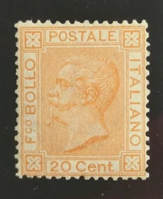1877 REGNO D'ITALIA 20 CENT. VITTORIO EMANUELE II N.28 ** CENTRATISSIMO RARITA'