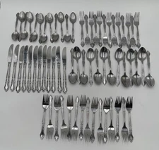 Vtg Rogers Stainless Korea "Auberge Scroll" Stanley Roberts Silverware 65 PCs