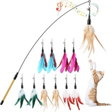 Feather Teaser Cat Toy, Interactive Feather Wands Cats Toy Flying
