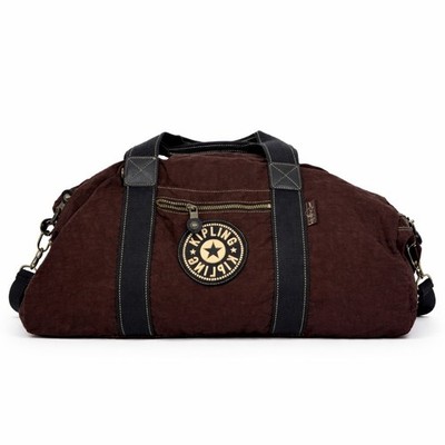 Vintage Y2K Kipling Brown Nylon Weekender Duffle Bag With Adjustable Strap