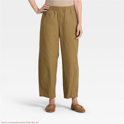 Women's Mid-Rise Barrel Leg Pull-On Pants - Olive Green L *SEE DEAL!!!*
