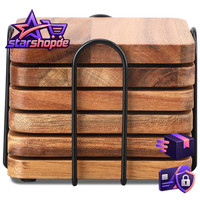 Untersetzer Holz 6Er Set Akazienholz Eckig Mit Halter FüR GeträNke 6 StüCk