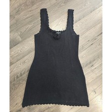 Wild Fable Knit Mini Dress szL Black Sleeveless Rose Detail Scalloped Trim Fall