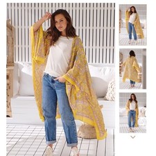 Free People MAGIC DANCE BORDER PRINT KIMONO- MELLOW YELLOW floral one size