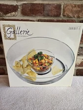 Luigi Bormioli 2 Pc Bowl Chip-n-Dip Set Clear W Box 11" Party Glass Tray Italy