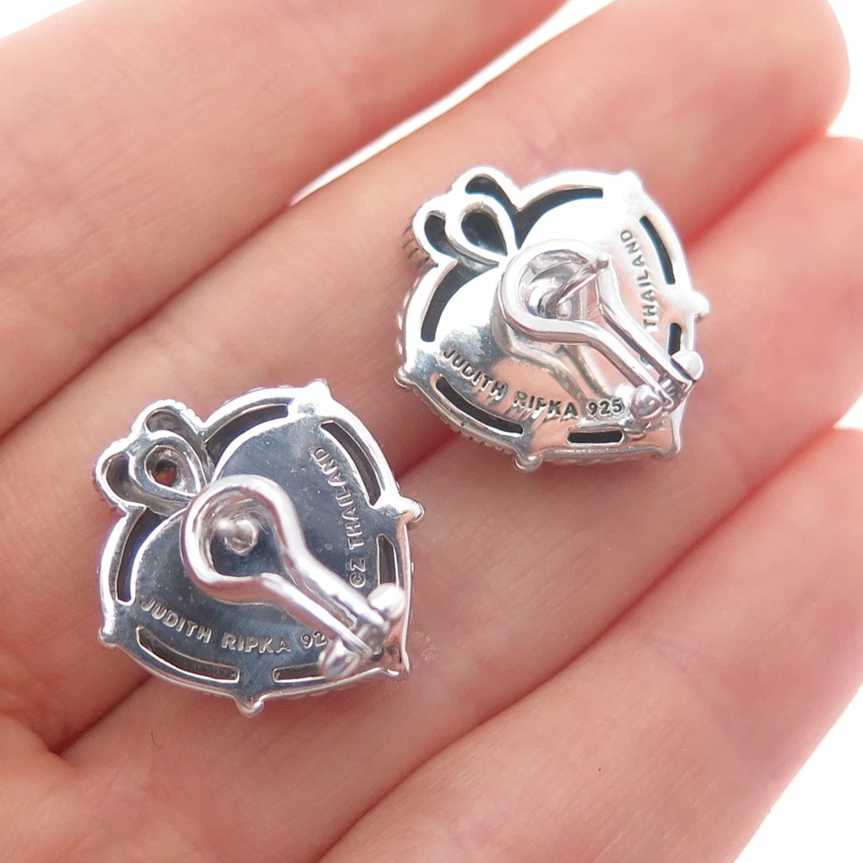 JUDITH RIPKA 925 纯银真拖把 & C Z 心形欧米茄背耳环 — 第 2/4 张图片