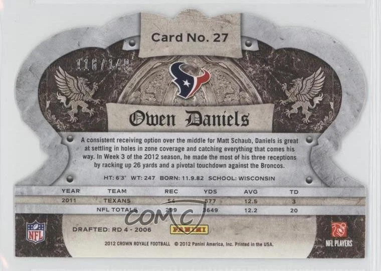 2012 Crown Royale Holo Silver /149 Owen Daniels #27 - Image 2 of 2