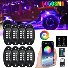 8x RGB LED Pods Rock Light Kit Underbody Glow Neon Lamp Bluetooth Music Control