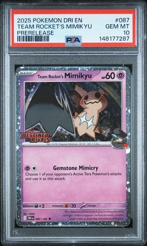 2025 POKEMON DRI EN-DESTINED RIVALS PRERELEASE #087 TEAM ROCKET'S MIMIKYU PSA 10