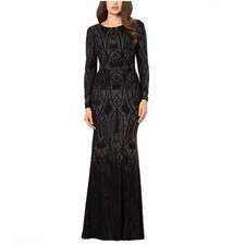 Betsy  Adam Black Metallic Evening Gown 6P Geometric Pattern Dress NYE