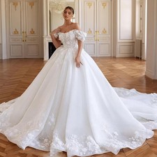 Luxury Off Shoulder Wedding Dress For Woman Bride 3D Lace Decal A-line Princess