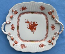 Herend Chinese Bouquet Rust Square Handled Serving Cake Plate