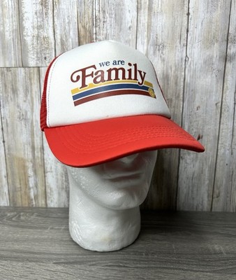 Vintage Style  We Are Family  Trucker Hat Red White Snapback Cap Retro One Size