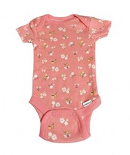 GERBER Bodysuit Floral Design Short Sleeves Peach Baby Girl Size Newborn