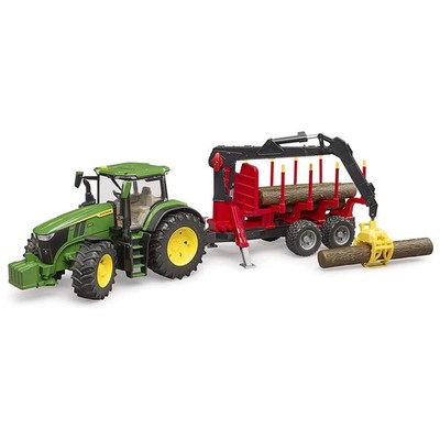 BRUDER #09829 John Deere 7R 350 w/ Logging Trailer, Crane & 3 logs NEW!