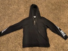Victoria's Secret Pink Women's Black White 1/4 Zip Pullover Hoodie Sz L