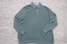 Tommy Bahama Sweater Mens Large Green Waffle Knit Mock Neck Long Sleeve