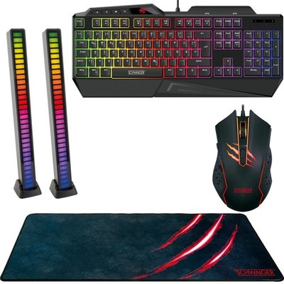 Schwaiger Gaming PC Set Tastatur + Maus + Deskpad Mauspad + 2x Lightbar RGB LED