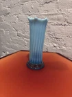Vintage Baby Blue Milk Glass Vase Ruffled Edge 7” Tall X 2.5” Height