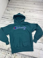 VTG 80s Champion Reverse Weave Teal Hooded Sweatshirt Hoodie Chicago XS