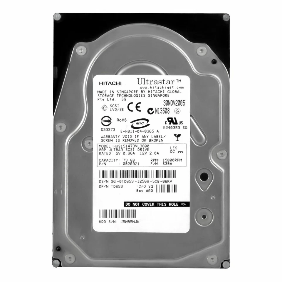 Hard Dell 0TD653 TD653 73GB 15000U/Min SCSI U320 HUS151473VL3800 3.5 " Inch - Image 3 of 3