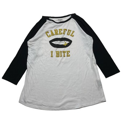 Joe Boxer Careful I Bite Graphic Print 3/4 Sleeve Raglan T-Shirt Women s Size XL