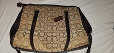 Coach Beige/Brown Canvas and Leather Stanton Carryall Tote