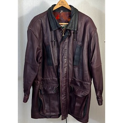 Vintage 80s brown black genuine leather oversized jacket L Made in Germany 