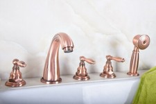 Five Hole Bathroom Hand Shower Faucet Set Antique Copper Tub Mixer Tap 2tf185