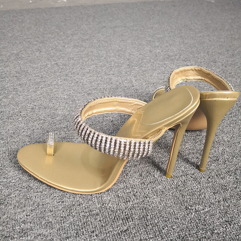 Sexy Mujeres Sandalias Punta Abierta Delgadas Tacones Altos Dorado Cristal Bling Zapatos Mujer 4-15