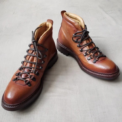 Officine Creative Women's Brown Burnished Leather Hiking Boots IT39 NIB