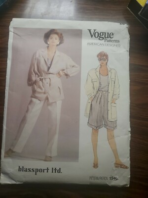 1985 Vogue Patterns American Designer Blassport Ltd 1540 Size 10 jacket pants