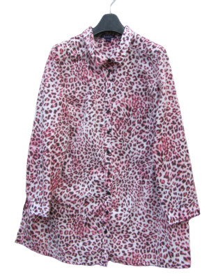 28W Cotton Blend Woven Button Roamans Animal Print Top Cheeta Leopard Tunic LS