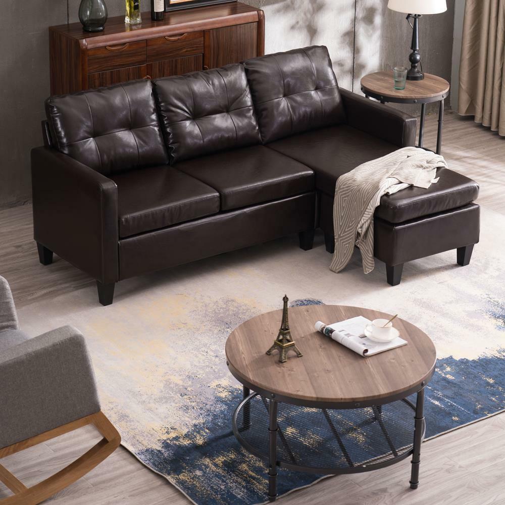 Hot Sectional Sofa Set PU Leather L-shaped Chaise Couch for Living Room Brown