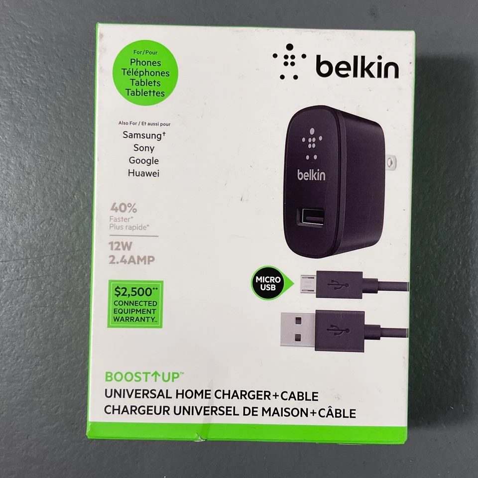 Cargador universal para el hogar Belkin Boost Up 4 pies USB A a Micro USB + cable negro Foto 3 de 4