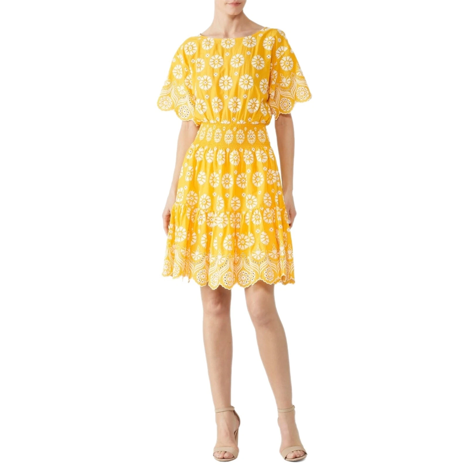 Abito estivo ricamato floreale Tory Burch giallo bianco taglia 4